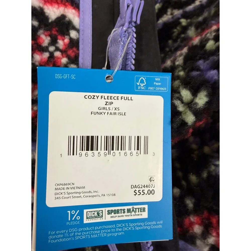 DSG Girls Cozy Fleece Full Zip Jacket Funky Fair‎ Isle XS 6-7 CKP6869CN NWT